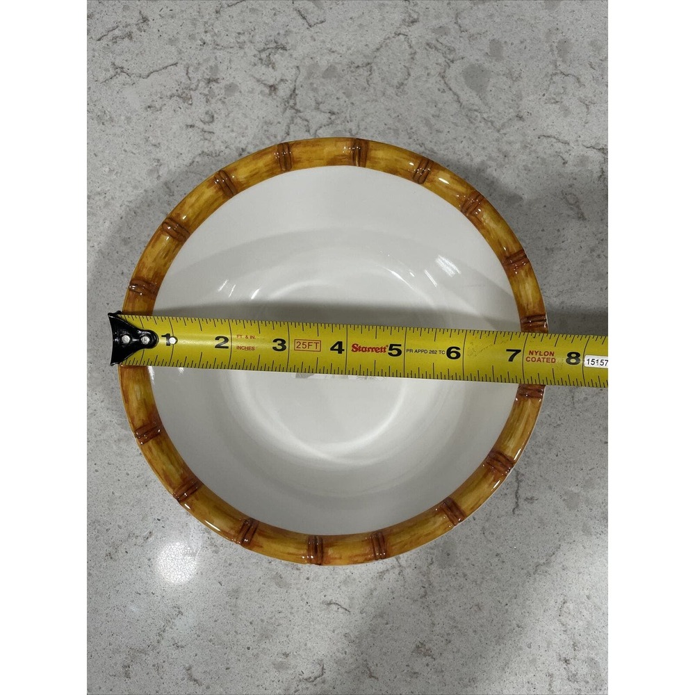 Set 4 WOOD LOOK RIM EDGE 7.5" White SALAD Soup Bowls Tommy Bahama Melamine Bowl - Picture 2 of 5